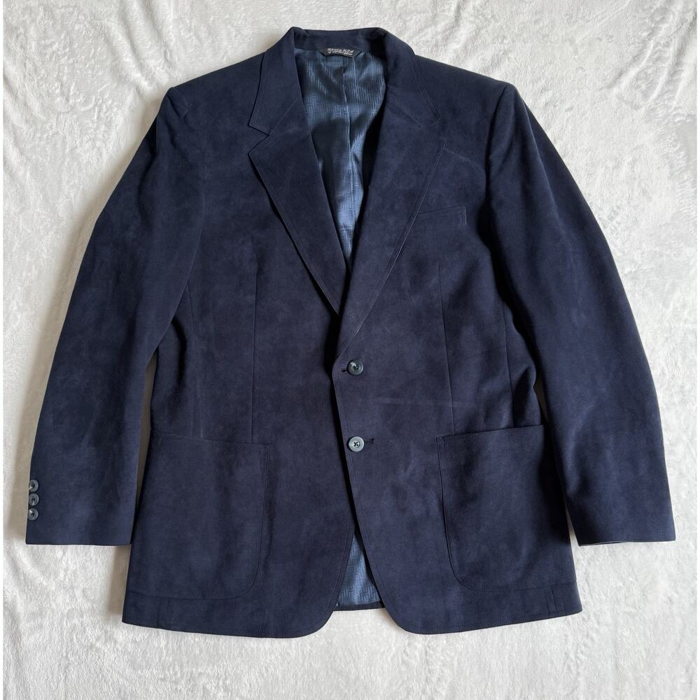 Vintage 70s Halston Ultrasuede Blazer Sport Coat Jacket 42 Blue Made In USA